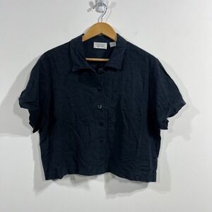 Christopher & Banks Black Button-Down Short Sleeve Shirt